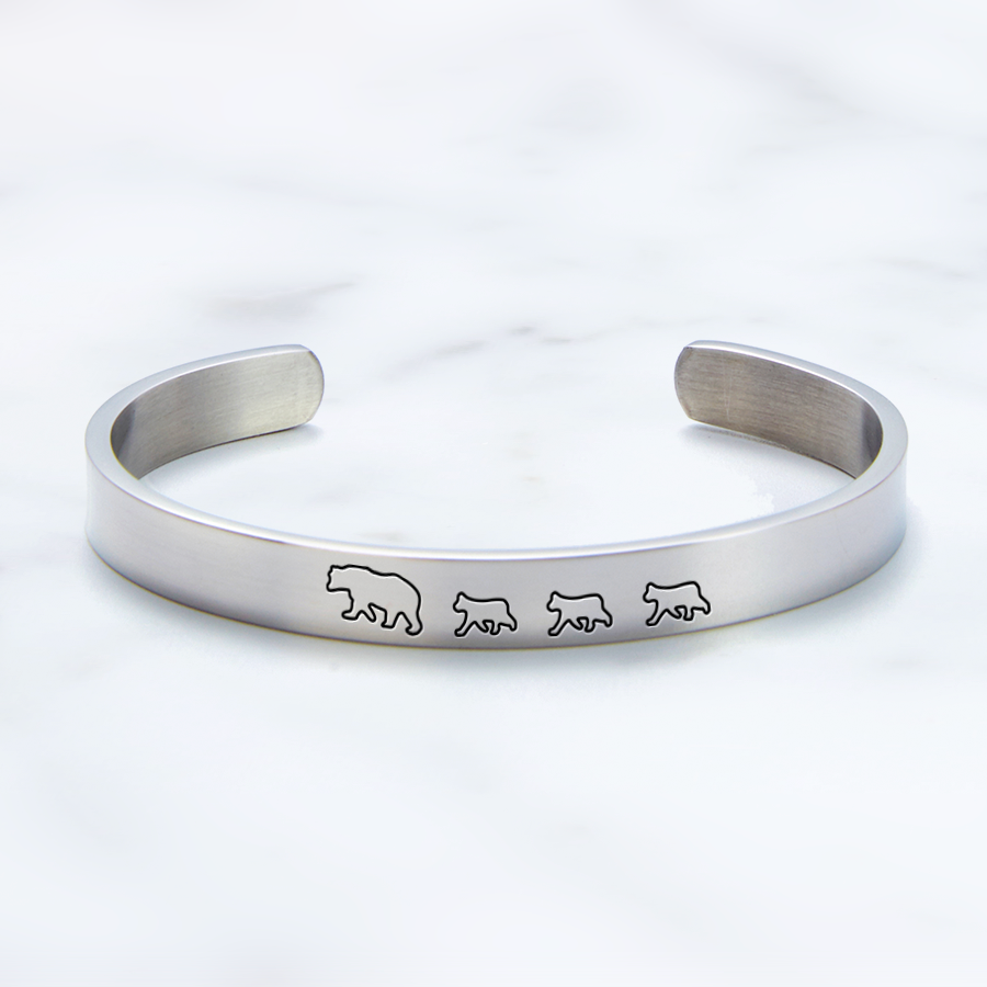 Mother's Day Gift Mama Bear & Her Baby Bears Engraved Personalizable Cuff Bracelet-Engravingift