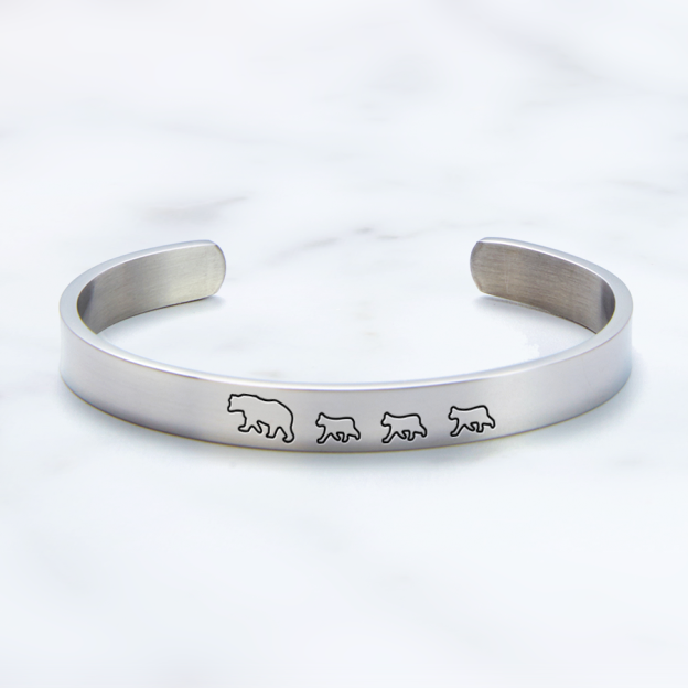 Mother's Day Gift Mama Bear & Her Baby Bears Engraved Personalizable Cuff Bracelet-Engravingift