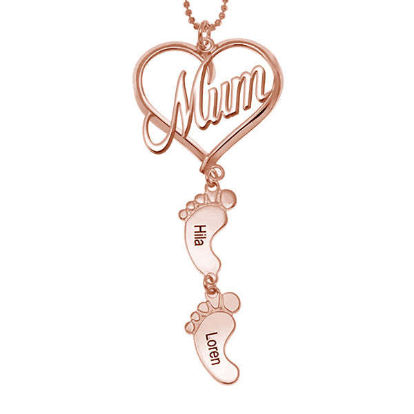 Mother's Day Gift Mama Heart Pendant With Birthstone Baby Feet Necklace-Engravingift