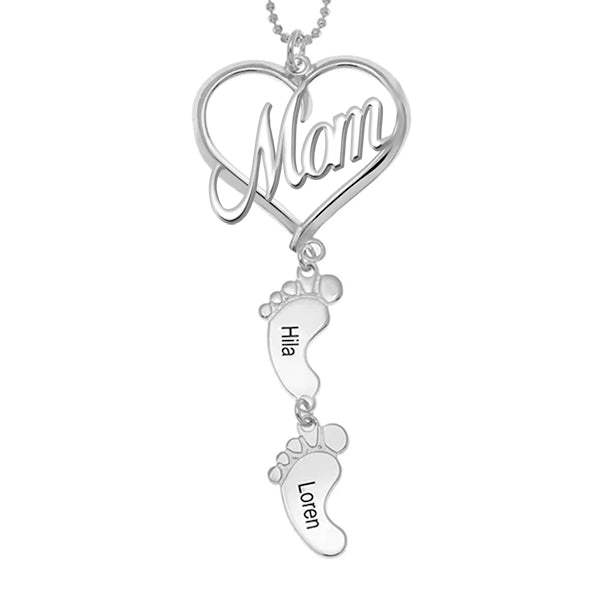Mother's Day Gift Mama Heart Pendant With Birthstone Baby Feet Necklace-Engravingift