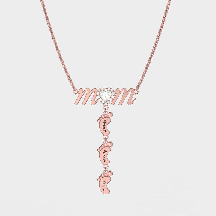 Christmas Gift Personalised Heart Crystal Mom Necklace With Baby Feet
