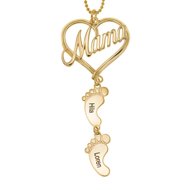 Mother's Day Gift Mama Heart Pendant With Birthstone Baby Feet Necklace-Engravingift