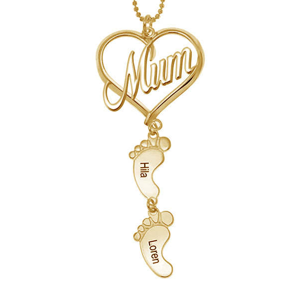 Mother's Day Gift Mama Heart Pendant With Birthstone Baby Feet Necklace-Engravingift