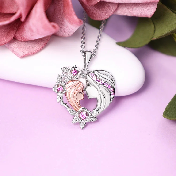 Mother and Daughter Necklace Heart Flower Pendant Necklace for Her