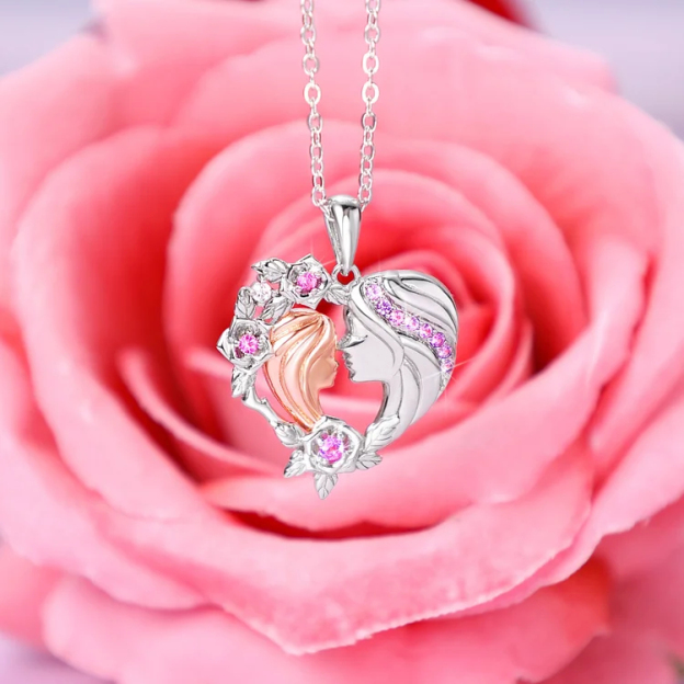 Mother and Daughter Necklace Heart Flower Pendant Necklace for Her