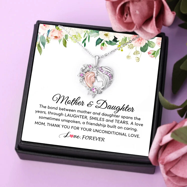 Mother and Daughter Necklace Heart Flower Pendant Necklace for Her