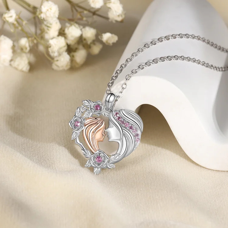 Mother and Daughter Necklace Heart Flower Pendant Necklace for Her