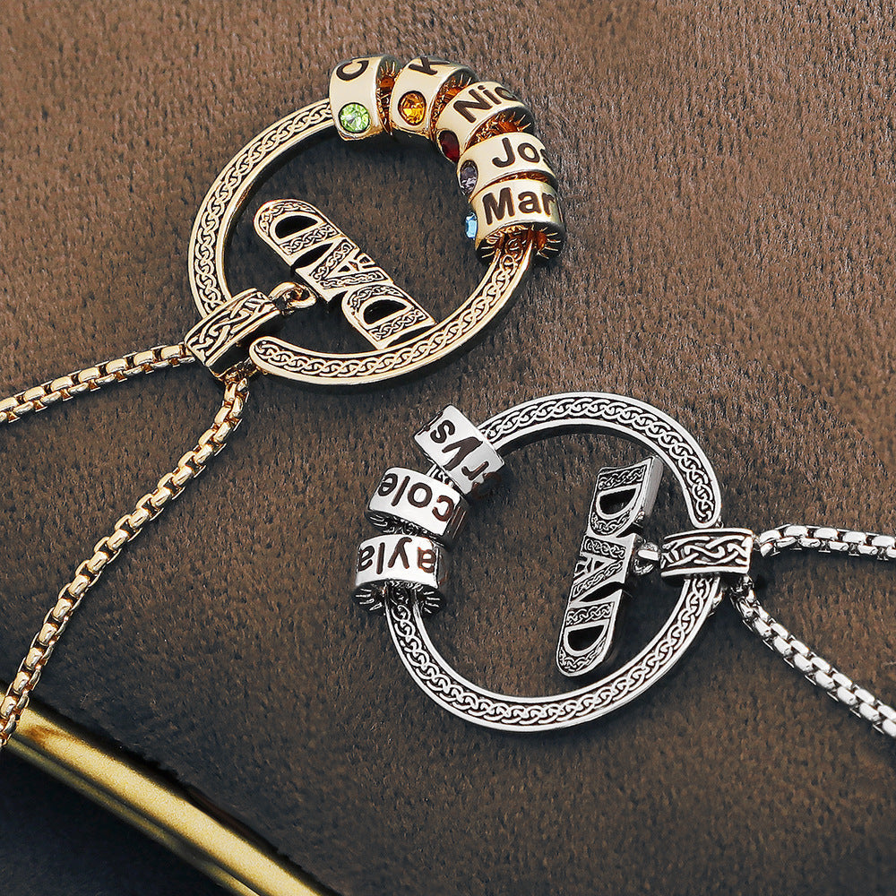 Father's Day Gift Personalized Circle Pendant with Custom Beads Birthstone Pendant Necklace