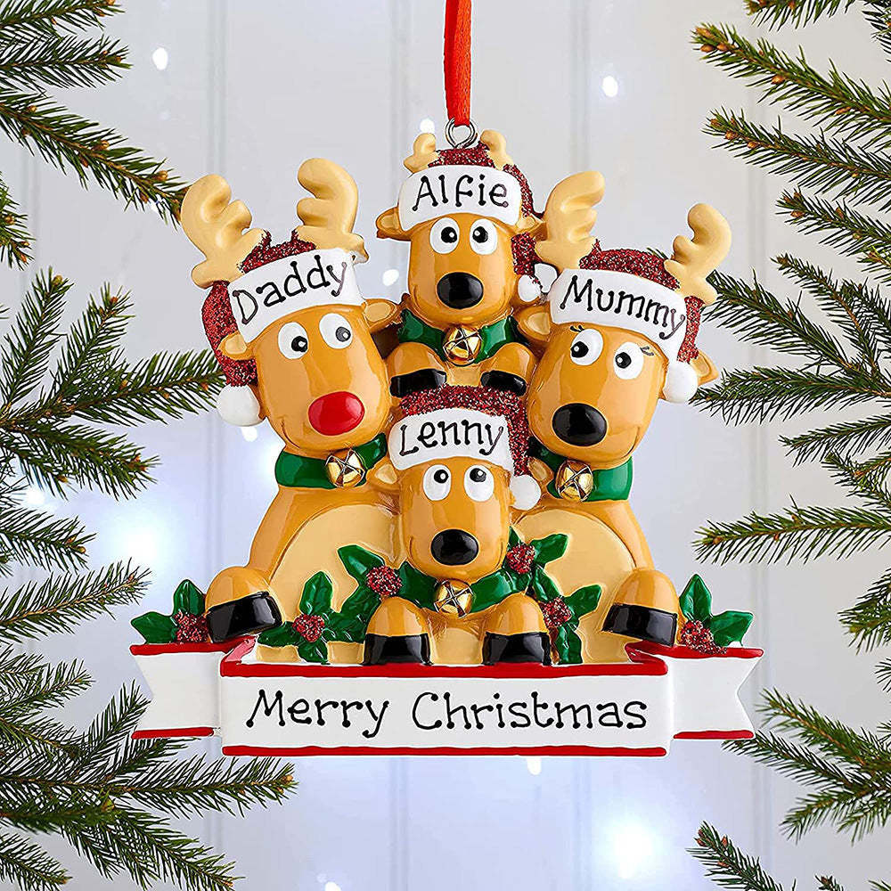 Christmas Gift CUSTOM CARTOON REINDEER FAMILY CHRISTMAS ORNAMENT-Engravingift