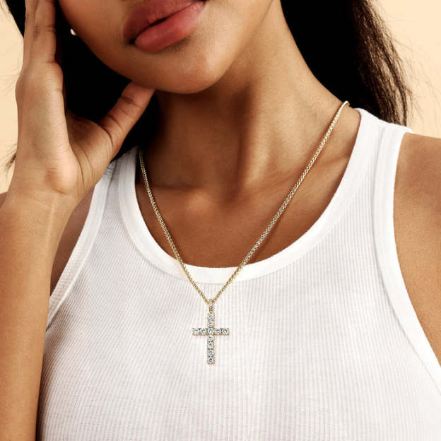 Father's Day Gift Medium Tennis Cross Pendant-Engravingift