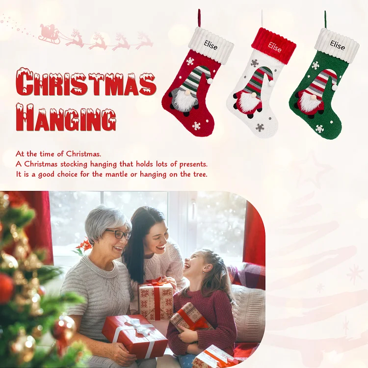 Christmas Personalized Stockings Ornaments Custom Name Santa Claus stocking Christmas Gifts for Family Friends-Engravingift
