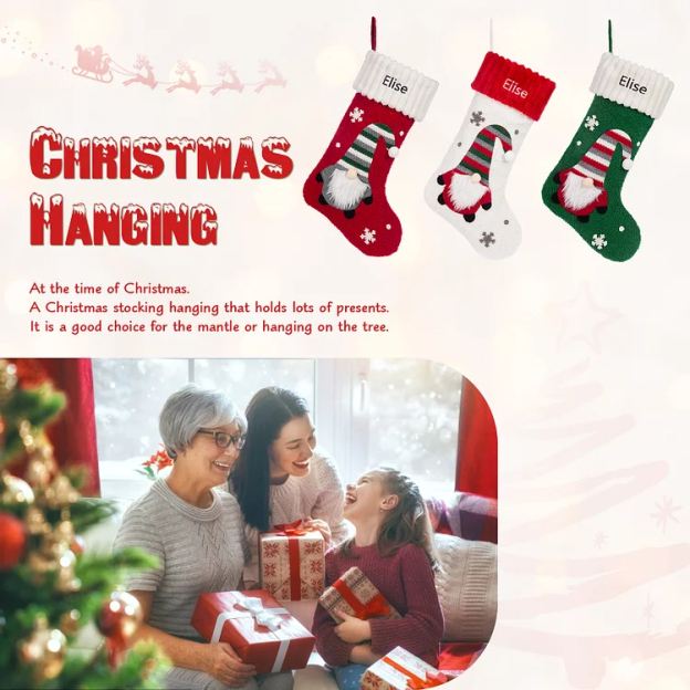 Christmas Personalized Stockings Ornaments Custom Name Santa Claus stocking Christmas Gifts for Family Friends-Engravingift