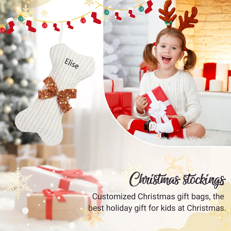 Personalized Christmas Stockings Ornaments Dog Bone Christmas Stockings Custom 1 Name Gifts for Family Friends-Engravingift