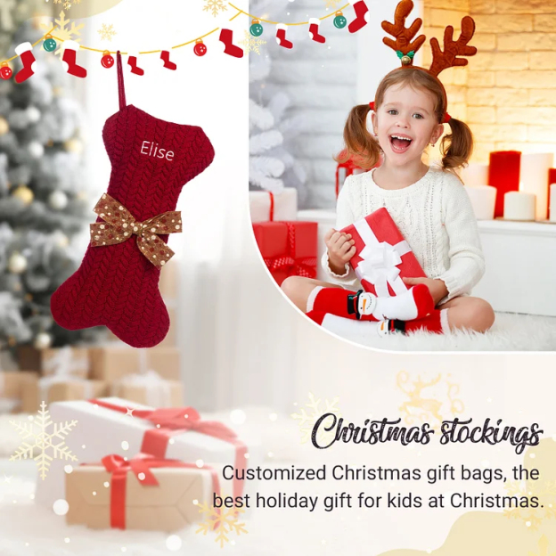 Personalized Christmas Stockings Ornaments Dog Bone Christmas Stockings Custom 1 Name Gifts for Family Friends-Engravingift