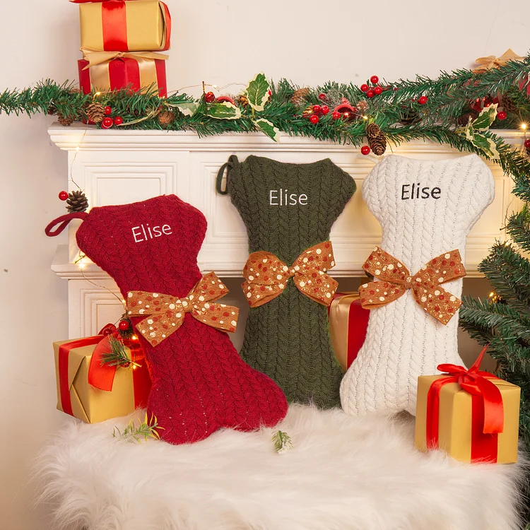 Personalized Christmas Stockings Ornaments Dog Bone Christmas Stockings Custom 1 Name Gifts for Family Friends-Engravingift