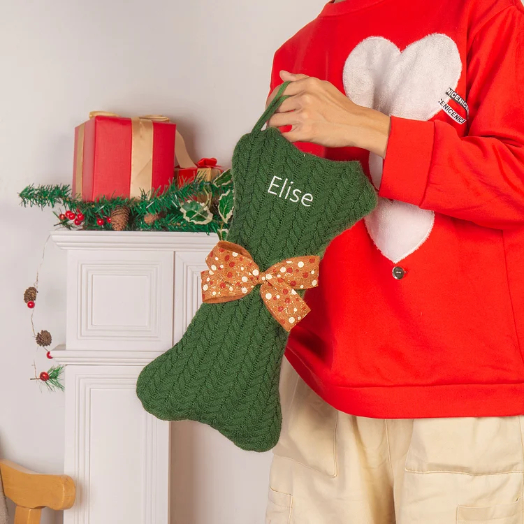 Personalized Christmas Stockings Ornaments Dog Bone Christmas Stockings Custom 1 Name Gifts for Family Friends-Engravingift