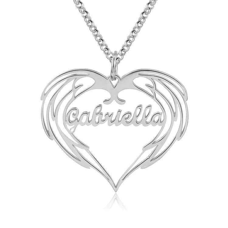 Personalized Heart Name Necklace with Angel Wings