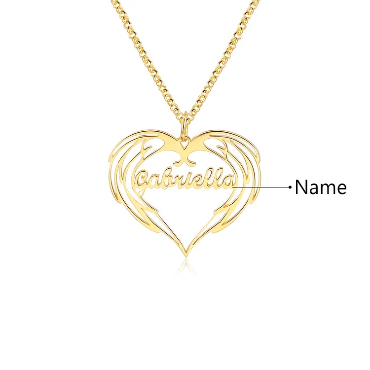 Personalized Heart Name Necklace with Angel Wings