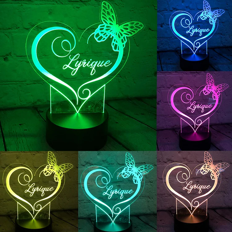 Personalized Heart Night Light Custom Butterfly Lamp for Family