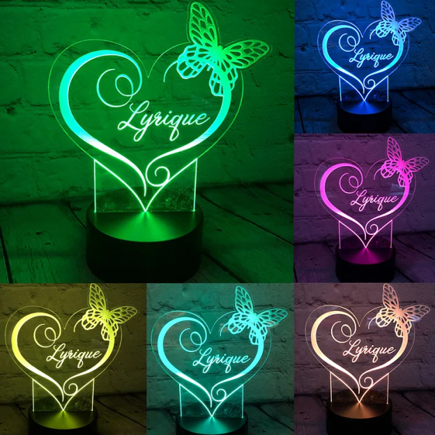Personalized Heart Night Light Custom Butterfly Lamp for Family