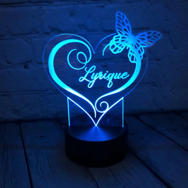 Personalized Heart Night Light Custom Butterfly Lamp for Family