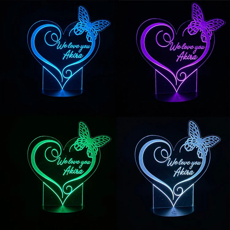 Personalized Heart Night Light Custom Butterfly Lamp for Family