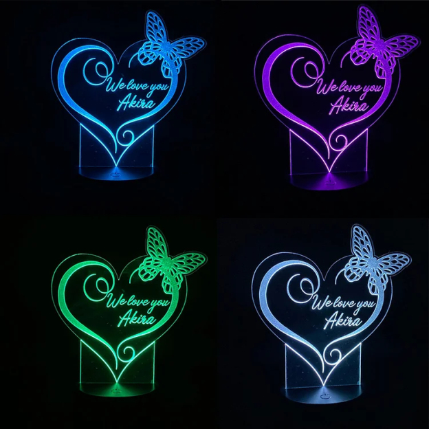 Personalized Heart Night Light Custom Butterfly Lamp for Family