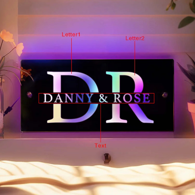 Personalized Mirror Light Custom 2 Letters & Text Mirror Wall Decorations Couple Gifts