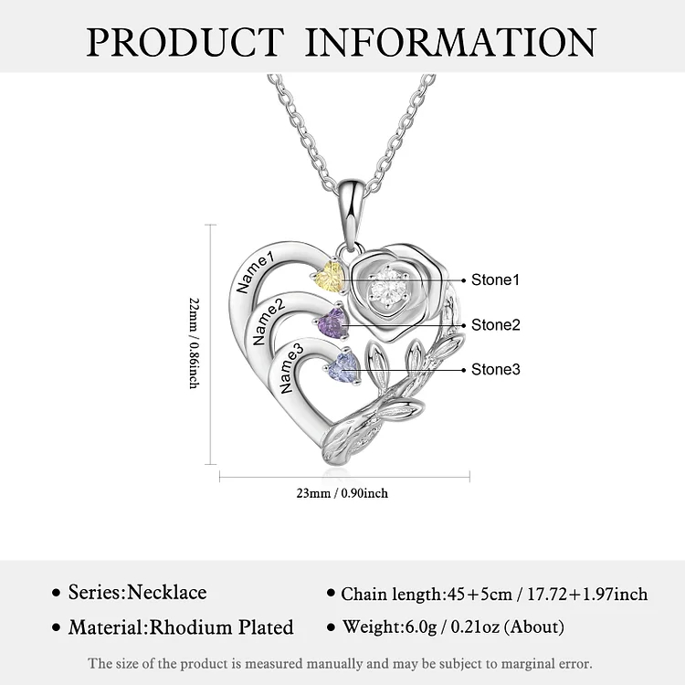 Personalized Mother Rose Intertwined Heart Pendant Necklace