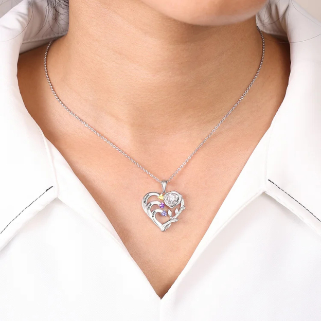 Personalized Mother Rose Intertwined Heart Pendant Necklace