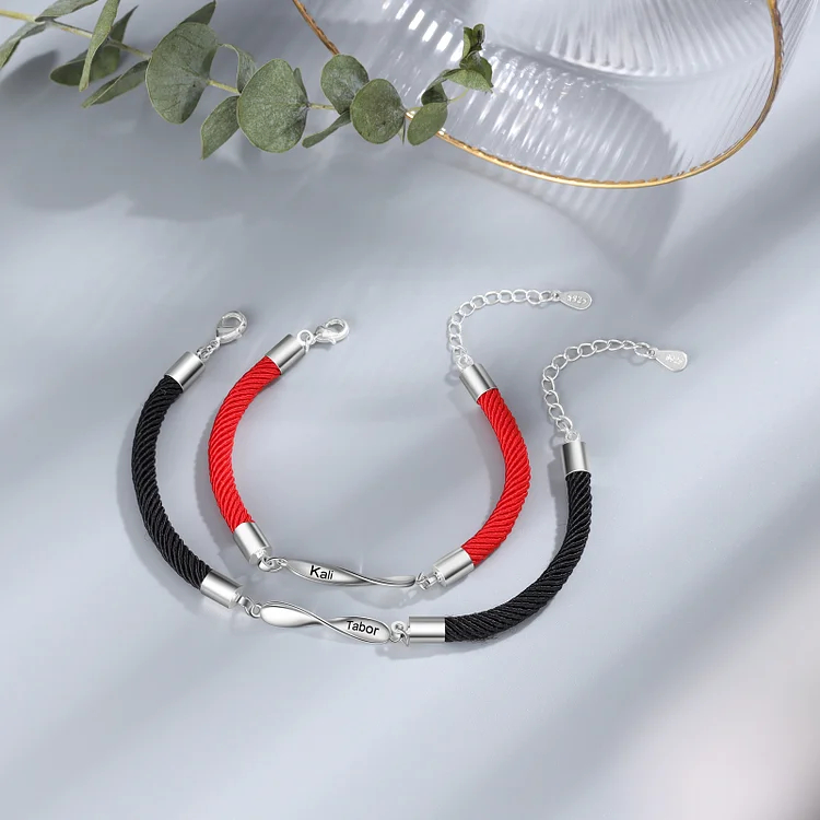 Personalized Names Couple Infinity Bracelet Set Mobius Ring Bracelet Gift