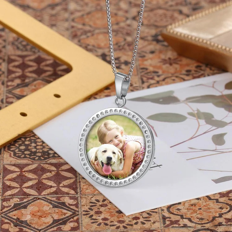 Personalized Photo Necklace Round Pendant With Engraving