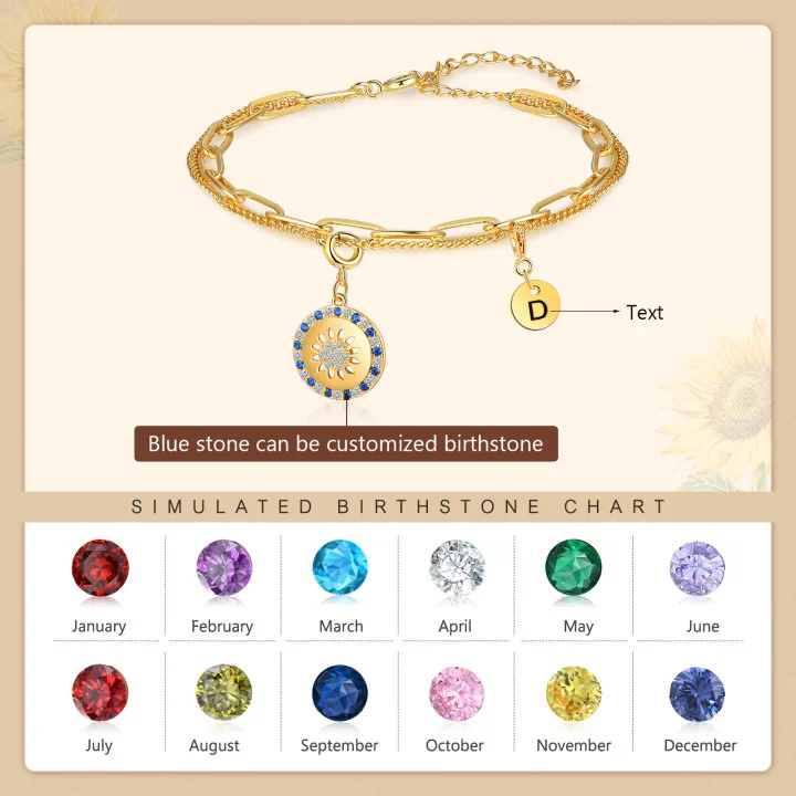 Personalized Sunflower Bracelet with Birthstone Double Layer Initial Bracelet