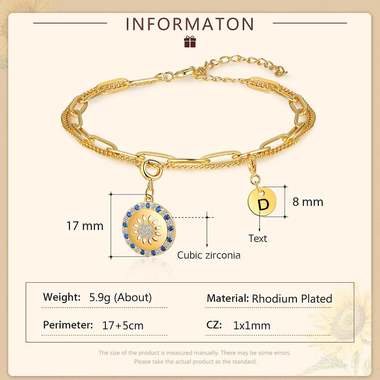 Personalized Sunflower Bracelet with Birthstone Double Layer Initial Bracelet