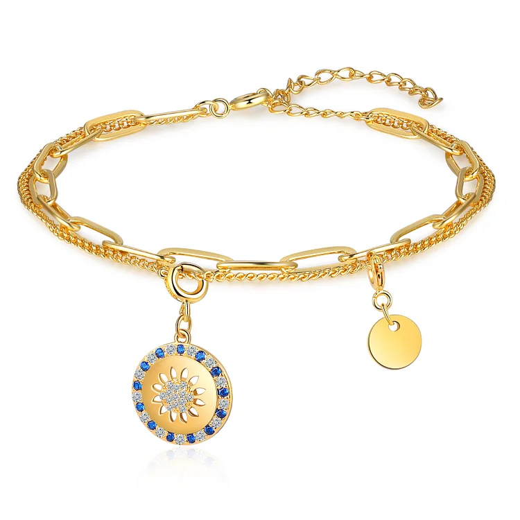 Personalized Sunflower Bracelet with Birthstone Double Layer Initial Bracelet