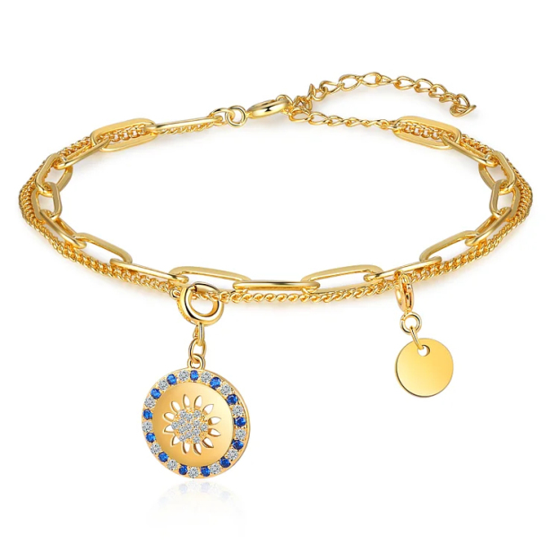 Personalized Sunflower Bracelet with Birthstone Double Layer Initial Bracelet
