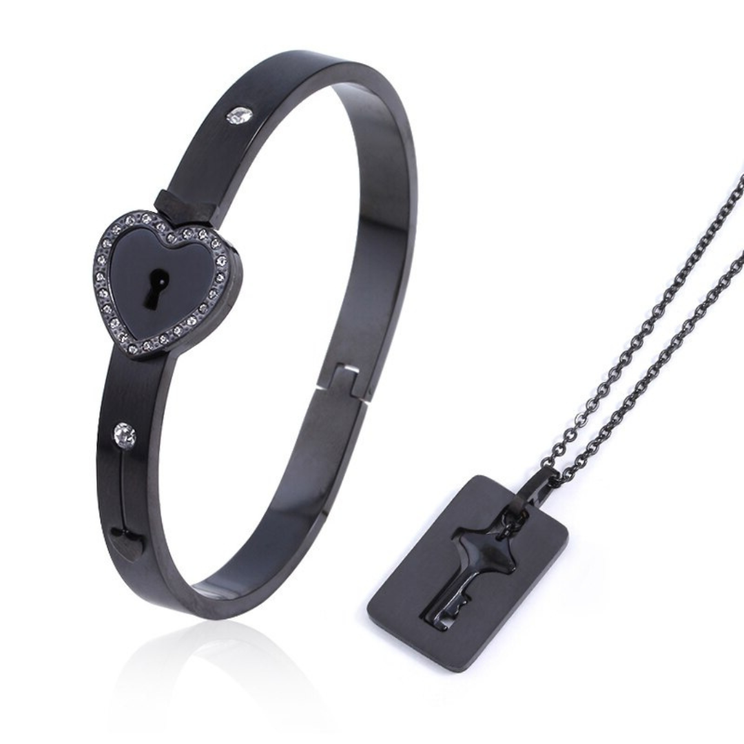 Valentine's Day Gift The Key To The Heart-Heart Love Lock Bracelet & Key Necklace Set