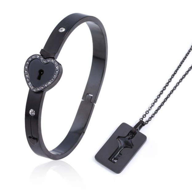 Valentine's Day Gift The Key To The Heart-Heart Love Lock Bracelet & Key Necklace Set