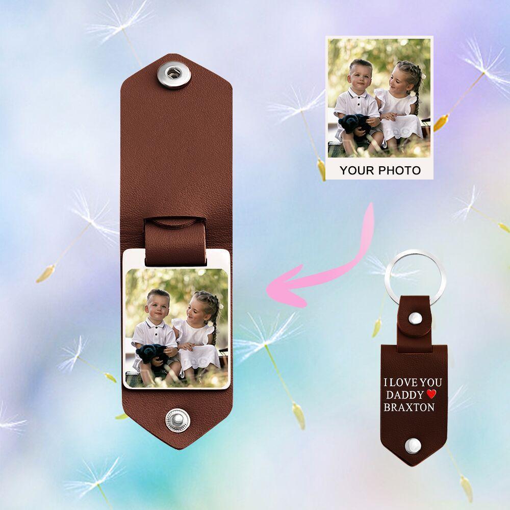 Father's Day Gift Custom Photo cowhide Leather Keychain-Engravingift