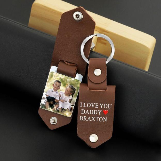 Father's Day Gift Custom Photo cowhide Leather Keychain-Engravingift