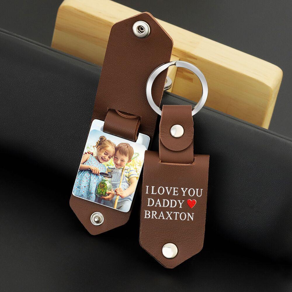 Father's Day Gift Custom Photo cowhide Leather Keychain-Engravingift