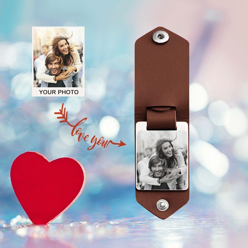 Father's Day Gift Custom Photo cowhide Leather Keychain-Engravingift