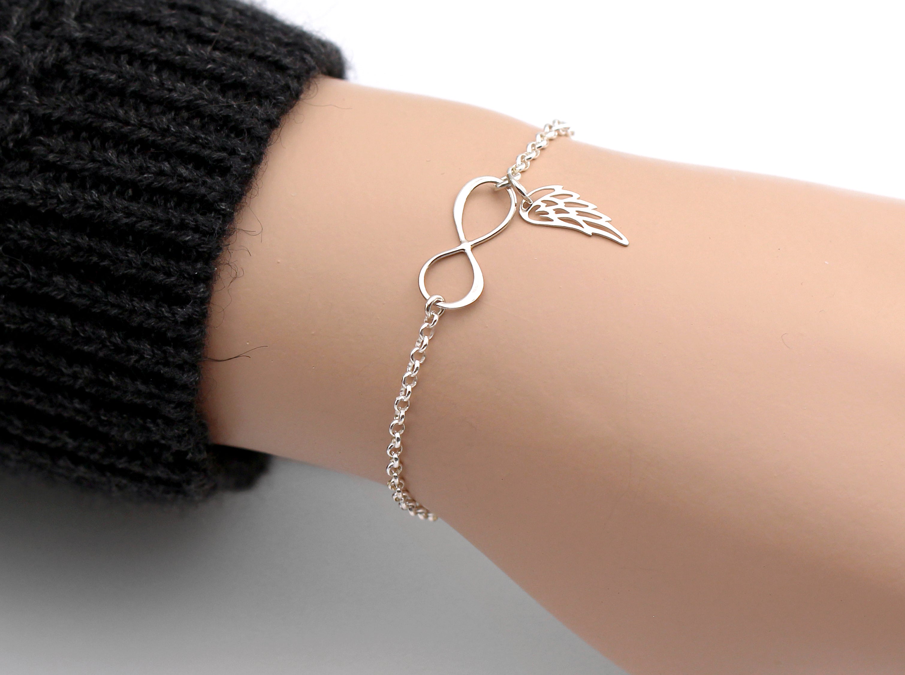 Mother's Day Gift Loss of Loved One Gift for Women Bracelet Infinity and Angel Wing Charm-Engravingift