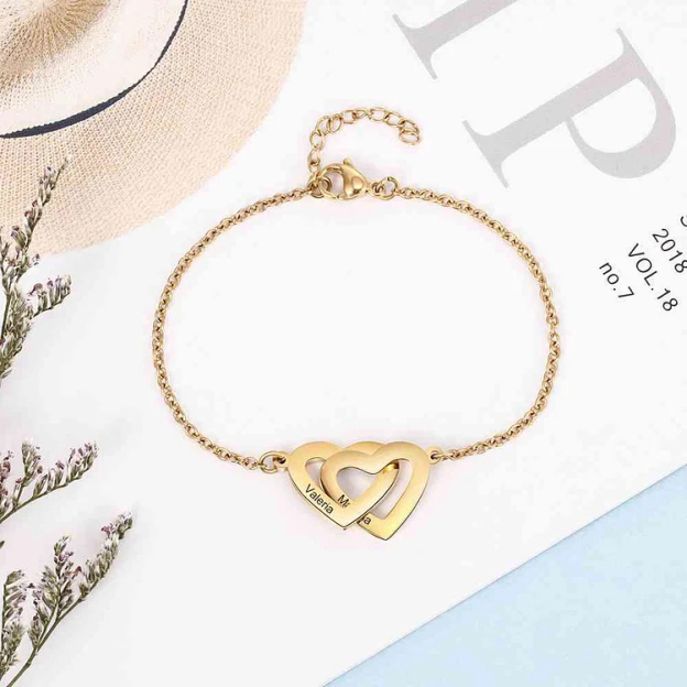 2 Heart Matching Engraving Personal Bracelet