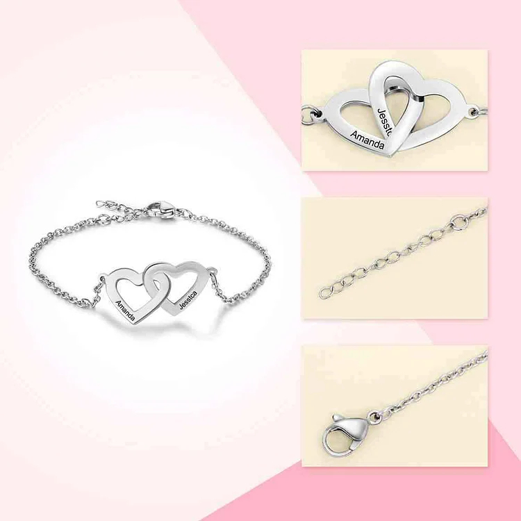 2 Heart Matching Engraving Personal Bracelet