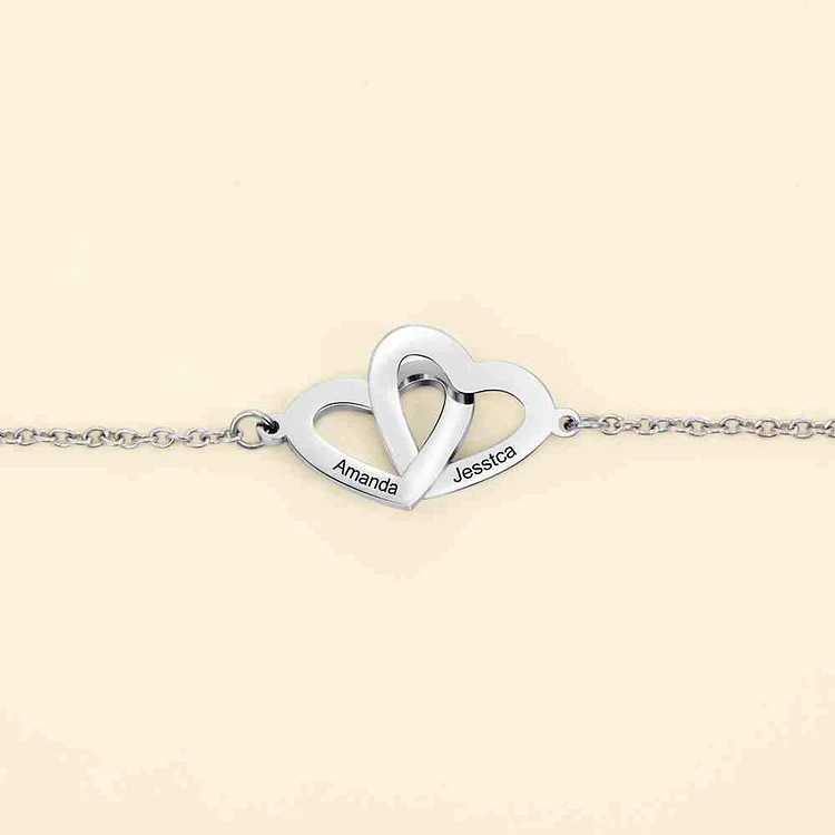 2 Heart Matching Engraving Personal Bracelet