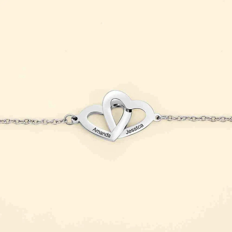2 Heart Matching Engraving Personal Bracelet