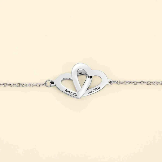 2 Heart Matching Engraving Personal Bracelet
