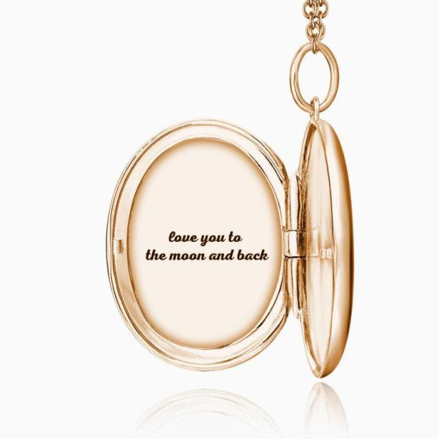 Mother's Day Gift Her Oval Photo Locket Necklace with Engraving Rose Gold Plated-Engravingift