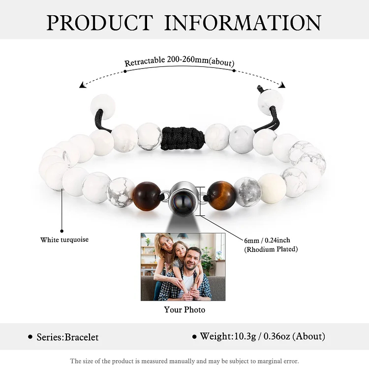 Tiger Eye Personalized Photo Projection Bracelet Couple Bracelet